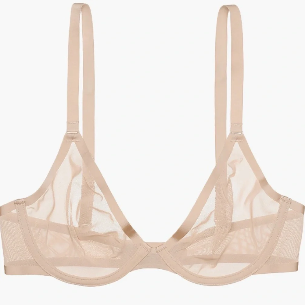 Brand New CUUP The Plunge Mesh Bra Sand Beige Nude Blush Pearl Sheer Wired Net